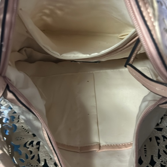 Aldo Rose Pink Tote Shoulder Bag with Lace Detail & Gold Interior 17” - Picture 7 of 8